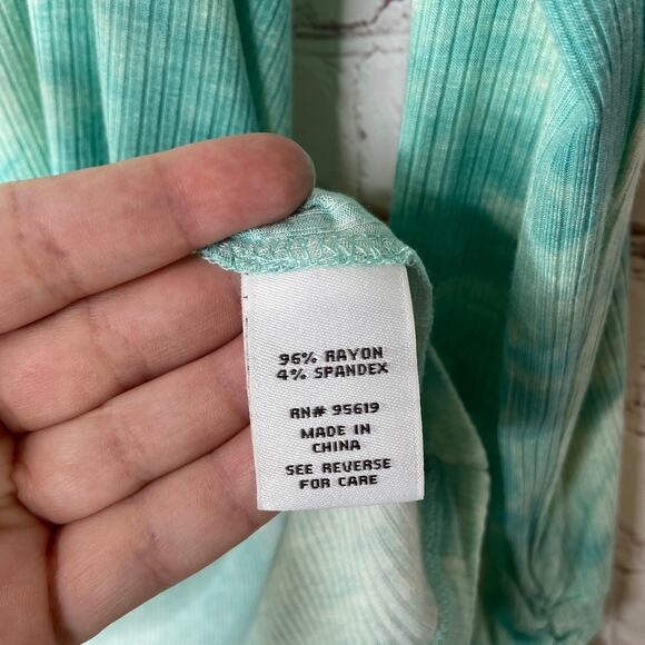 Fever Blue Green Tie Dye Long Sleeve Square Neck Ribbed Top Womens Medium New - Picture 6 of 7